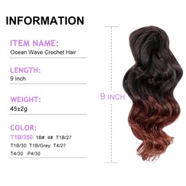 Mtmei Hair Ocean Wave Crochet Hair 9 Inch 8 Packs Ombre Orange Deep Wave Crochet hair Deep Curly Twist Braids Water Wavy Synthetic Braiding Hair Extensions for Black Women T1B/350 (9 Inch,8 Packs)