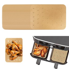 200Pcs Air Fryer Parchment Paper Liners, Disposable Air Fryer Liners Compatible with Ninja Foodi Air Fryer, Rectangle Perforated Baking Paper for 8 Quart 6-in-1 Dual Basket Accessories (Yellow)