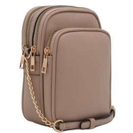 FashionPuzzle Multi Pocket PU Leather Casual Crossbody Bag with Adjustable Strap (Taupe)