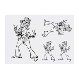 4 x 'Hippie Chick' Temporary Tattoos - Water Resistant, Skin-Safe, Non-Toxic Transfers, Mixed Sizes (TO00004220)
