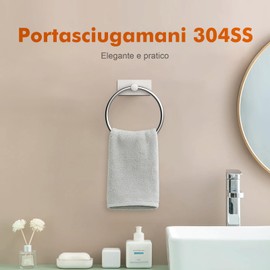 Ibergrif M34455A - Porta asciugamani adesivo, due metodi di installazione (adesivo e foratura), portasciugamani ad anello da bagno senza trapano, in acciaio inox, spazzolato