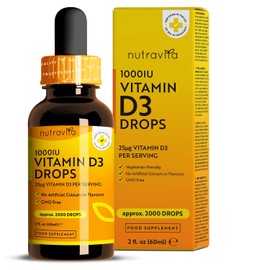 Vitamin D3 Drops 60ml (2000 Drops) – Vitamin D 1000IU per Drop – Flexible Dose of Liquid Vitamin D Supplement – Supports Normal Bones, Immune System & Calcium Absorption - Made in The UK by Nutravita