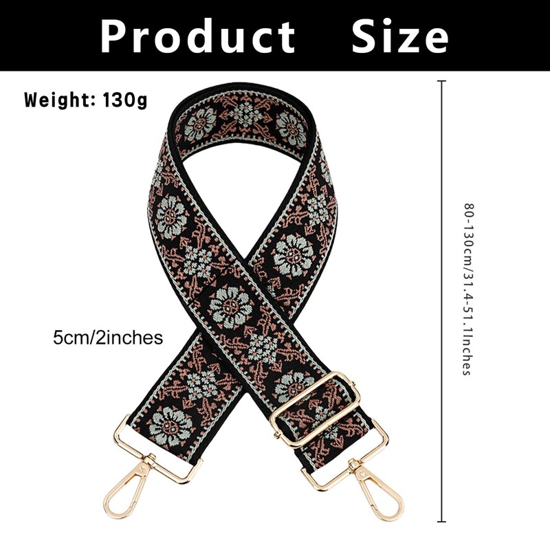 Handbag Strap Green Handbag Shoulder Adjustable Bag Straps with Embroidery