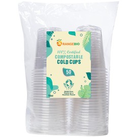 OrangeBio Certified Compostable Disposable Cold Cups, Renewable Eco-Friendly PLA Plastic Cups, 16 fl oz, 50 Count