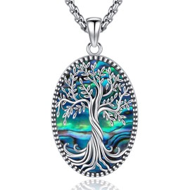 Eusense Tree of Life Pendant Necklace 925 Sterling Silver Gifts for Father's Day Jewellery for Mother Women Girls, Sterling Silver, Abalone