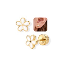 Adramata 925 Sterling Silver Stud Earrings for Women Girls Tiny Flat Back Earring Studs Hypoallergenic Butterfly Flower Heart Earring Cute 14K Gold Plated/ 925 Silver Kids Earrings for Girls