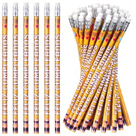 Tenceur 100 Pcs Feliz Cumpleanos Pencils Spanish Happy Birthday Pencils with Top Erasers for Teacher Classroom Students Birthday Party Favors Reward Supplies