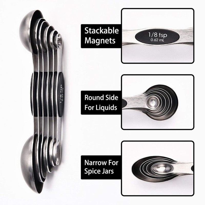 DILISS Magnetic Measuring Spoons Set, Dual Sided, Stainless Steel, Fits