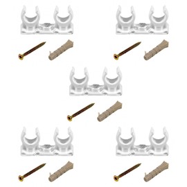 5 x Open Pipe Clips Snap in Bracket Double 22mm Plastic Clip with Fixings