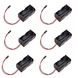 Haldzemo 4 Cell 1.5V AA Battery Holder Case Box with 2P JR Connector Terminal Black Red Wire Leads for Servo Tester (6 Pack)