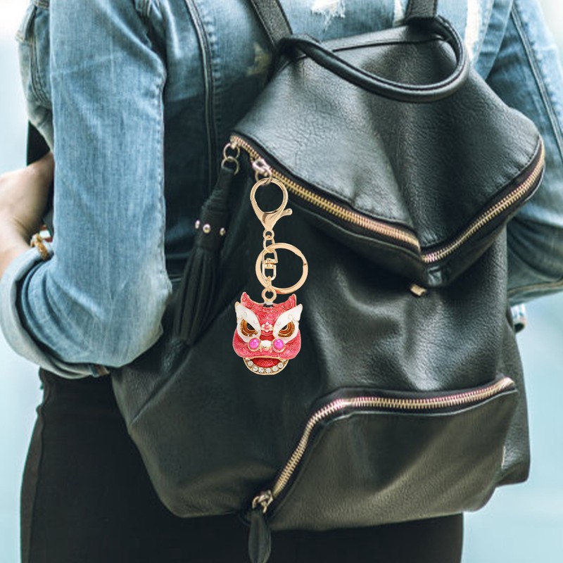6pcs Lion Dance Keychains Cute Funny Rust Prevention Rhinestone Keychain