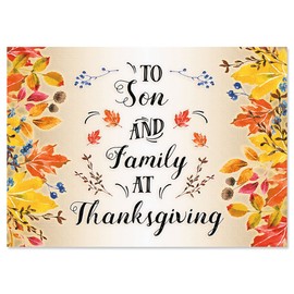 Current Son Thanksgiving Greeting Card - Themed Holiday Card With Sentiments Inside, Large 5 x 7-Inch Size, Envelope Included