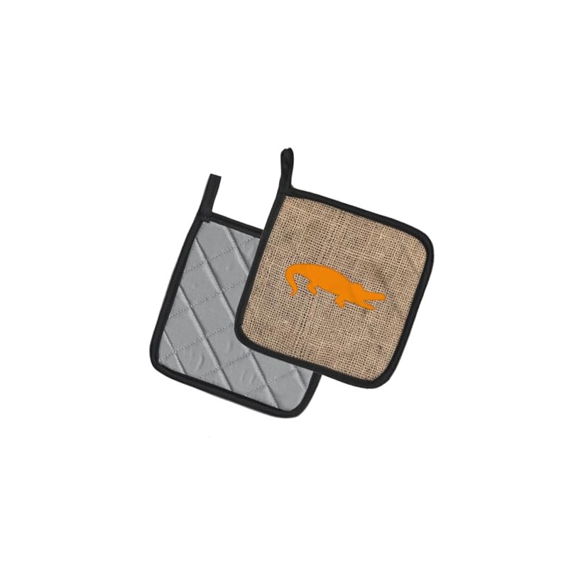 Caroline's Treasures Alligator Faux Burlap & Orange Pair of Pot