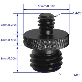 LUORNG 2PCS Camera Tripod Head Adapter Screws Photography Accessories Flash Interchangeable Nut Double End Screw Adapter for DSLR Rig 1/4 Male to M12 Male Black