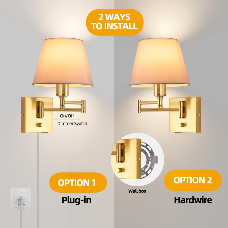 Affsure Bedside Wall Mount Light with Dimmable Switch, Swing Arm