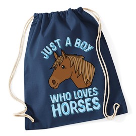 Hippowarehouse Just a boy who loves horses Drawstring Cotton School Gym Bag 37cm x 46cm, 12 litres