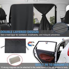 5 PCS Car Curtains 95% Light Blocking Window Shades, 1 Privacy Curtain and 4 Magnetic Double Layer Side Window Covers, Window Shade for Back Windows Baby, Car Camping Essentials