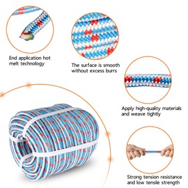 YSMN 1/2 in 100 FT Braided Rope High Force Polyester Rope Heavy Tree Work Rope Suitable for Outdoor Use Red White Blue