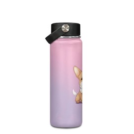 Hinthetall Ice Cream Corgi Dog Insulated Water Bottle with Lid -20 Oz Vacuum Stainless Steel Reusable Leak & Sweat Proof Gym Sports Travel Water Bottle for Women Men Kids Black