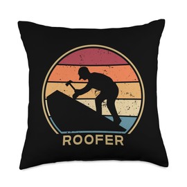 Best Roofer Boots Nail Gun Roof Repair Kit Gifts Retro Services Repair Roofing Contractor Roofer Throw Pillow, 18x18, Multicolor