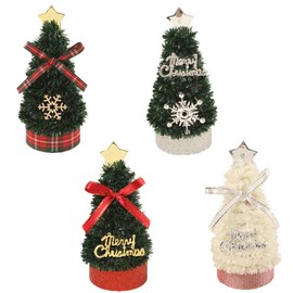 Jylucky 4PCS Mini Christmas Tree, Tabletop Small Christmas Tree Decorations, Artificial Miniature Pine Desktop Xmas Trees with 4 Style for Christmas Winter Thanksgiving Decoration (4 PC Style A)