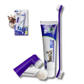 Rnlrclrl Pet Dog Dental Care Fresh Breath Kit with Dog Toothpaste, Dog Toothbrush and Finger Brush, Reduces Plaque & Cleans Tartar, Healthy & Clean Dog Teeth, Pet Toothpaste, Beef Flavor