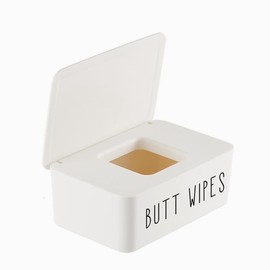 illikkuyax Butt Wipe Holder Flushable Wipes Dispenser Baby Wipe Container for Nursery Diaper Wipe Storage Box Easy to Access,7.28"L x 4.80"W x 2.75"H (White)