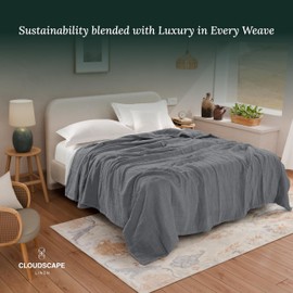 CLOUDSCAPE LINEN Soft 8 Layer Muslin Blanket Queen Size, 100% Cotton Blanket for Couch, Bed, Sofa, Pre-Washed Gauze, Best Gift for Women, 92x92, Sharkskin