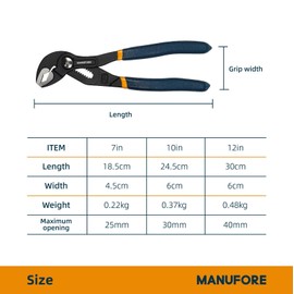 MANUFORE Water Pump Pliers, 7/10/12 Inch Tongue and Groove Pliers Set