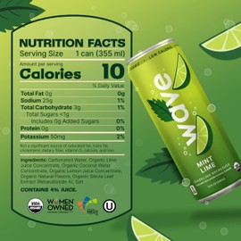WAVE Sparkling Refreshers | Sparkling Juice | Organic Hydration | Low Calorie Drink | Lightly Carbonated Soda Alternative | No Added Sugar, Preservatives or Artificial Ingredients | Mint Lime | 12 Pk