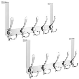 TICONN TICONN Over The Door Hooks, 5 Heavy Duty Tri Coat Rack All Metal Coat Hanger for Jacket Hat Towel Bags in Bathroom Bedroom Dorm (Chrome, 2PK)