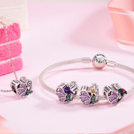 NINGAN May-Lily of the Valley &Butterfly Birth Charm for Bracelets 925 Sterling Silver Pendant Bead with Cubic Zirconia Birthday Jewelry Gifts for Women Wife Mom Her