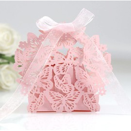 Ykybhx 50PCS Laser Cut Wedding Party Favor Box Candy Bag Chocolate Gift Boxes with Ribbon Cute 3D Butterflies Candy Cookie Small Gift Box Present Boxes DIY Candy Boxes for Wedding Birthday Party,02