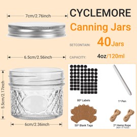 CycleMore 40 Pack 4oz Clear Mason Jars With One Piece Silver Lids, Mini Glass Canisters, Spice Bottles, Canning Jars for Honey, Jam, Jelly