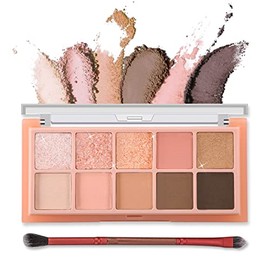 Erinde 10 Colors Eyeshadow Palette Makeup - Matte Shimmer Glitter Eye Shadow, Ultra-Blendable, High Pigmented, Naturing-Looking, Neutral Nude Eyeshadow Palette with Professional Brush, Peach Color