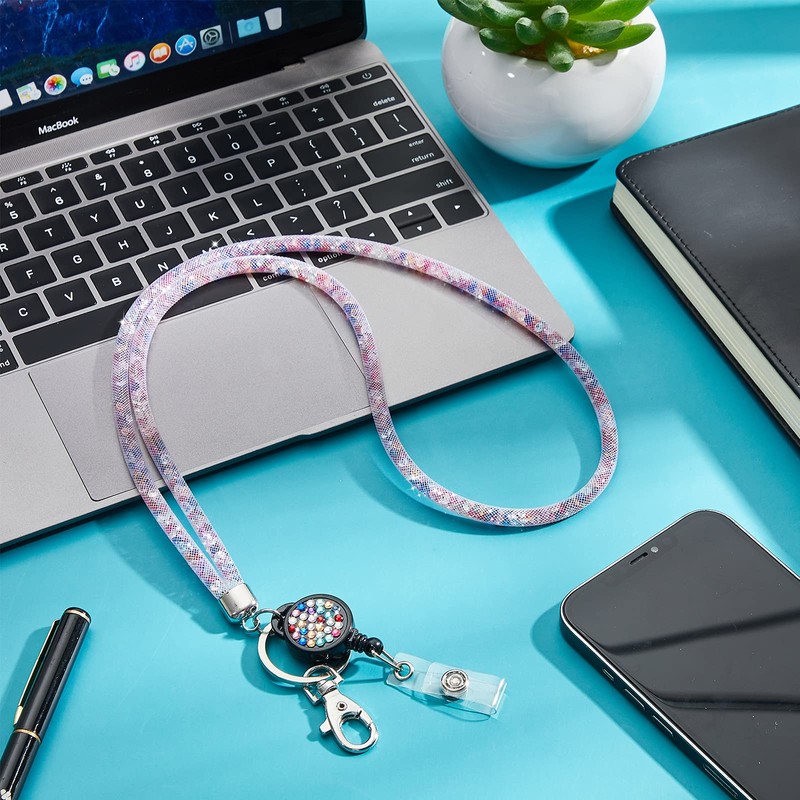 Sparkling Rhinestone Crystal Clear ID Badge Holder Keychain Keychain for