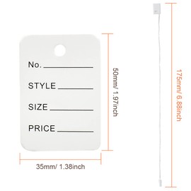 1000 Pcs 2" x 1.35" Price Tags and 7" Hang Tag String, Store Clothing Size Coupon Tags With Nylon String Snap Lock Pin Loop Fastener Hook Ties for Clothes (White)