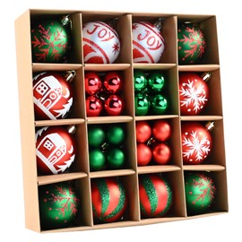 White Green Red Christmas Balls Ornaments - 44PCS Plastic Christmas Tree Ornaments Balls, 2024Christmas Ornaments, White Green and Red Hanging Decoration, Shatterproof Ornaments for Christmas