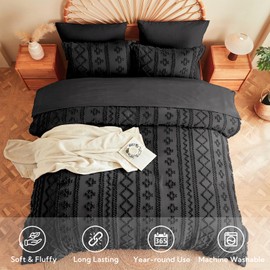 MR&HM Twin XL Comforter Set Black, 5 Pieces Tufted Boho Beddding Sets, Farmhouse Style Bed in a Bag with 1 Comforter, 1 Pillow Sham, 1 Pillowcase, 1 Flat Sheet, 1 Fitted Sheet for College Dorm