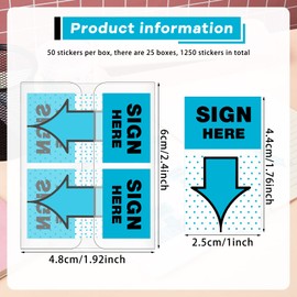 Jutom 1250 Pcs/ 25 Packs Sign Here Stickers 1 Inch Sign Date Tabs Sign Here Sign Date Sign Stickers with Dispenser Arrow Flag Easy to Post for Office Annotating Books(Blue)