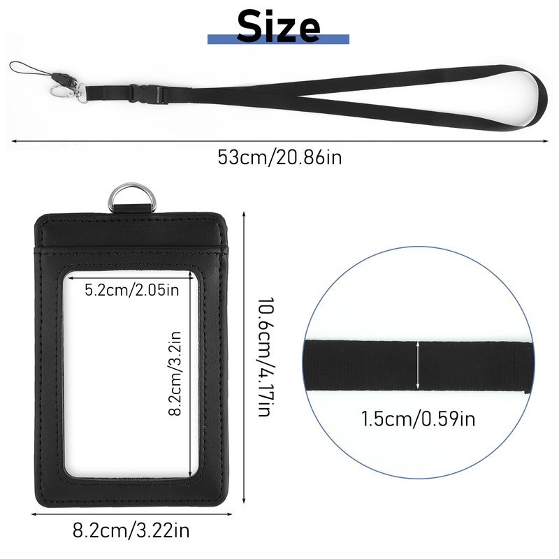 TIESOME Genuine Leather ID Card Holder with Lanyard, Lanyard Clear