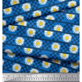 Soimoi Blue Velvet Fabric Stripe,Square & Daisy Floral Print Fabric by Yard 58 Inch Wide