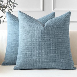 JOTOM Set of 2 Linen Cushion Covers, Decorative, Soft, Plain Throw Cushion Cover, Modern Cushion Covers, Sofa Cushion, Decorative Cushion Cover for Living Room, Bedroom, Decoration (60 x 60 cm, Blue)