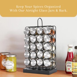 2LB Depot Spice Organizer - Airtight Glass Jars for Easy Storage - Stackable Spice Storage with Silicone Funnel for Mess-Free Pouring and Storing - Keep Your Spices Fresh and Organized - Black