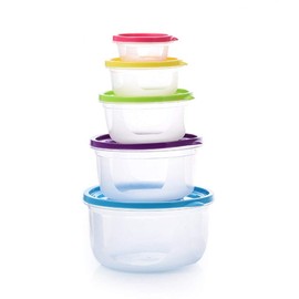 Food Storage Containers, 5 Pcs Round Rainbow Plastic Takeaway Bowl Set Food Storage Containers with Lids