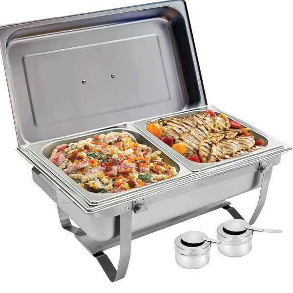 Sterno Foldable Frame Stainless Steel Chafing Dish Buffet Set, 8 Quart, Silver
