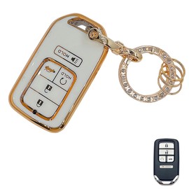 For Honda Key Fob Cover with Keychain, White Soft TPU Key Case Shell Full Protection for 2015-2021 Accord Civic Pilot CRV Passport Insight EX Fit Odyssey 5 Buttons Smart Remote Key (For Honda A)