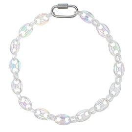 MINANH Clear Chain Lock Necklace, Acrylic Resin Transparent Choker, Mixed Pig Nose Collar Plastic Metal Pendant Cuban Link Iridescent Jewelry for Men Women Gift (Clear Color)