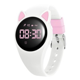 Bigmeda Children's Watch Waterproof Digital Watch Vibration Alarm Clock Step and Odometer Sleep Monitor Suitable for Boys and Girls Aged About 10 Years (White Pink)