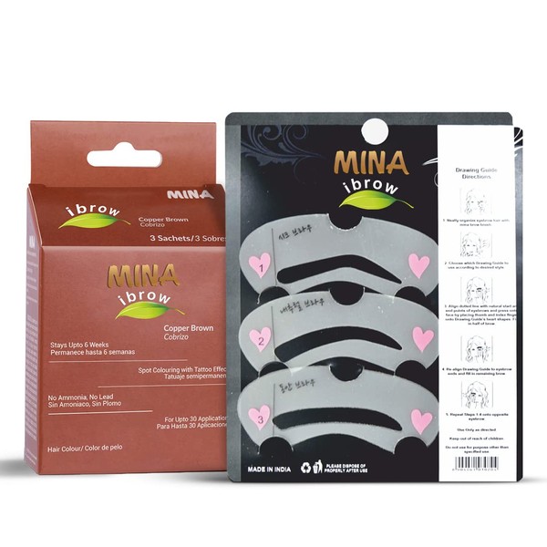MINA ibrow Henna Standard Pack with Stencils, Copper Brown